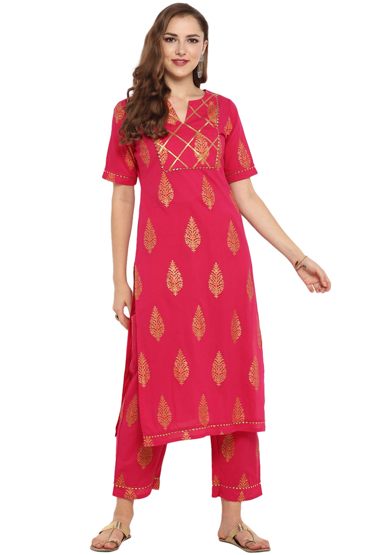 Women's Pink Embroidered Cotton Kurta Pant Set - Kaajh | Kurta with pants,  Kurti designs, Pants set